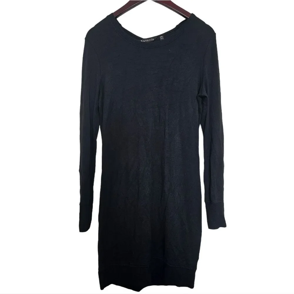 Athleta -1201 Nirvana Go-To Dress in Black Cross‎ Back Long Sleeve #209977 XXS